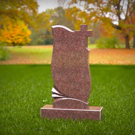 1482 - Elegant Brown Granite Headstone with Sculpted Cross