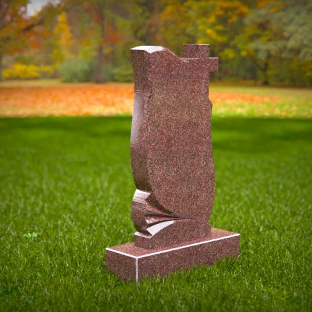 1482 - Elegant Brown Granite Headstone with Sculpted Cross - 2