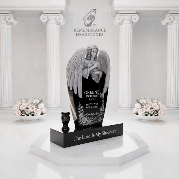 Luxury Upright Granite Headstone — Angel Embrace