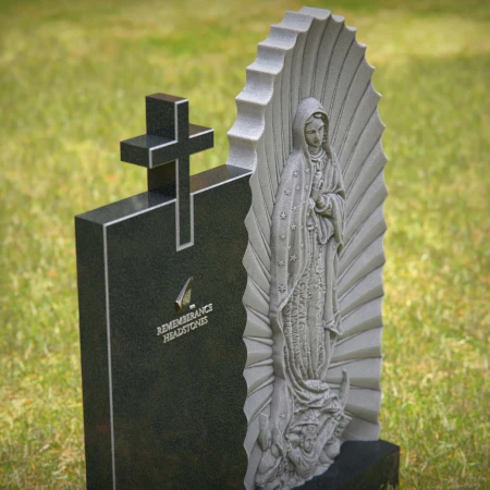 1249 - Granite Headstone with Religious Design - Virgin Mary and Cross - 44