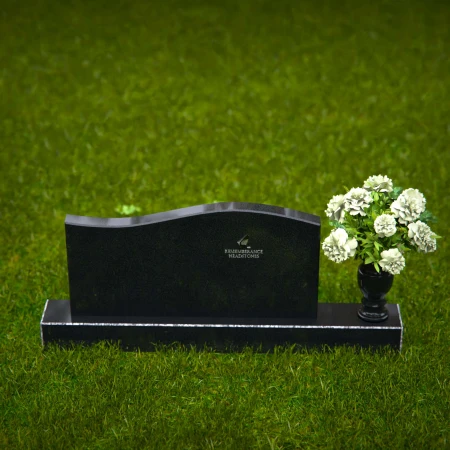 1258 - Modern Granite Headstone with Subtle Wave Design and Floral Vase – A Lasting Tribute - 1