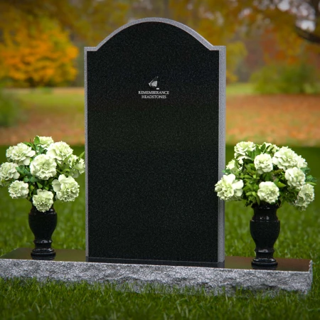 1290 - Upright Granite Headstone with Dual Vases and Arched Top - 10