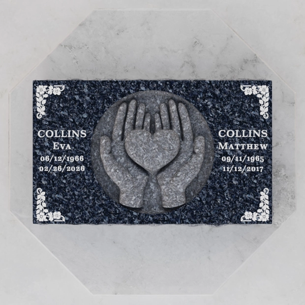 Luxury Companion Caring Hands Heart Flat Granite Grave Marker