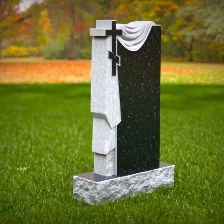 1498 - Granite Memorial Headstone with Cross and Draped Cloth Design - 8