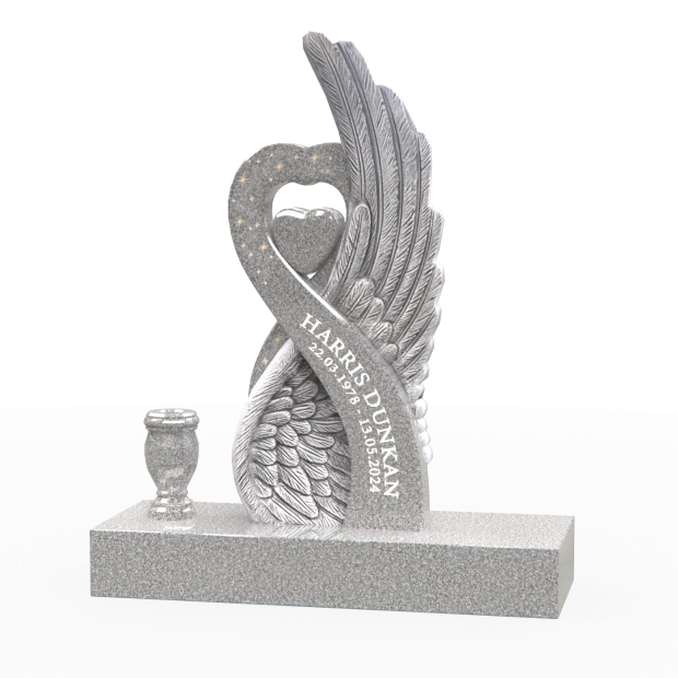 1207072 - Heart-Shaped Upright Monument With Angel Wings and Swarovski Crystal Accents