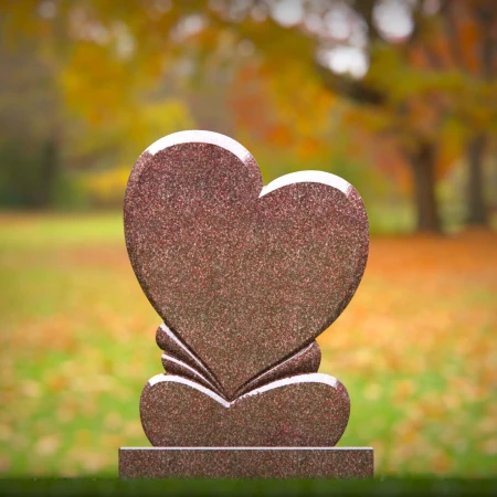 1488 - Elegant Red Granite Double Heart Memorial Headstone - 1