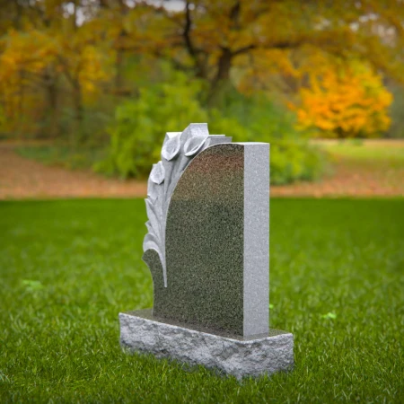 1475 - Granite Headstone with Elegant Floral Carving - 5