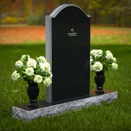 1290 - Upright Granite Headstone with Dual Vases and Arched Top - 28