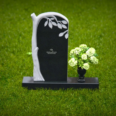 1264 - Granite Headstone with Elegant Tree Design and Floral Vase – A Symbol of Growth and Remembrance