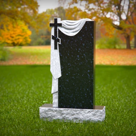 1498 - Granite Memorial Headstone with Cross and Draped Cloth Design