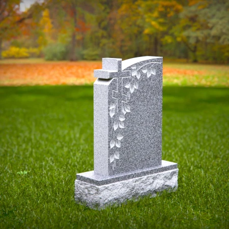 1499 - Granite Memorial Headstone with Cross and Vine Engraving - 5