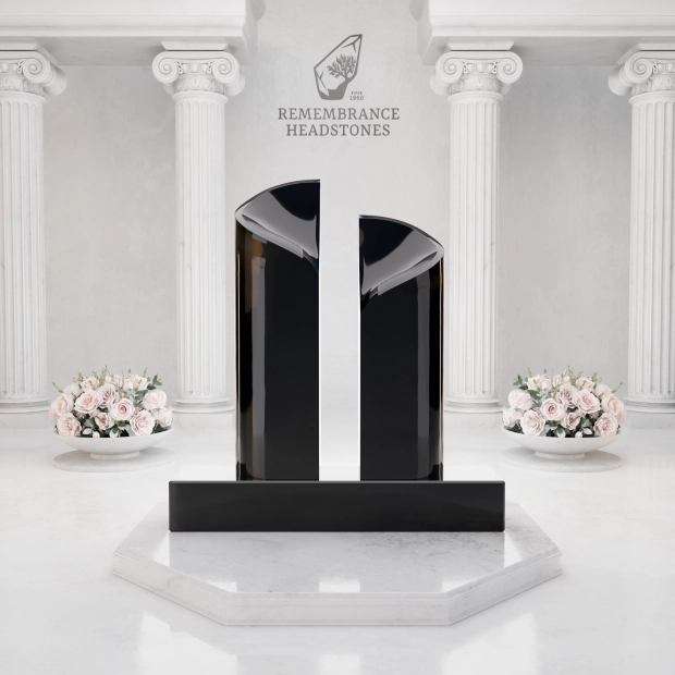  Luxury Companion Granite Headstone — Twin Steles with Menorah & Star of David