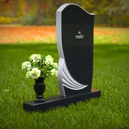 1292 - Artistic Granite Headstone with Unique Curved Design and Flower Vase - 50