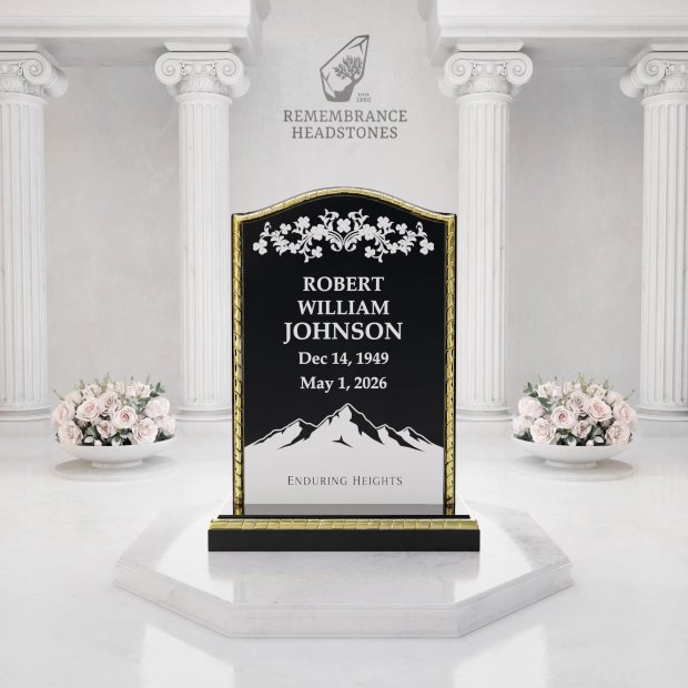 Premium Gold Border Upright Granite Headstone