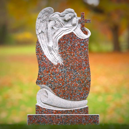 1527 - Granite Angel Headstone with Cross Accent - 3