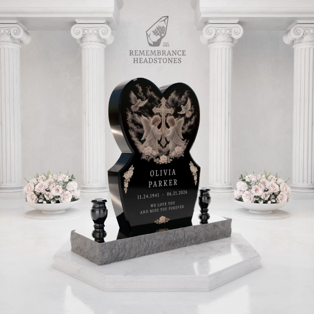 Luxury Eternal Heart Memorial with Angels, Cross & Doves