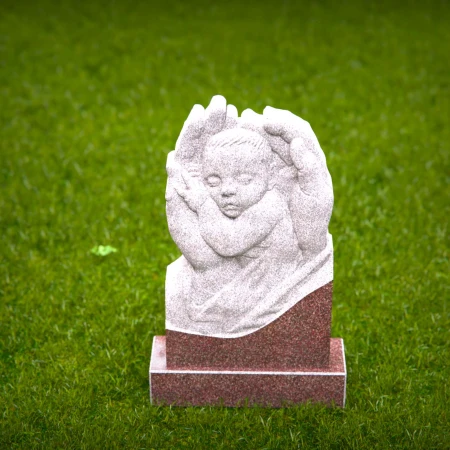 1442 - Children’s Memorial Headstone with Sleeping Baby in Angel Hands - 1