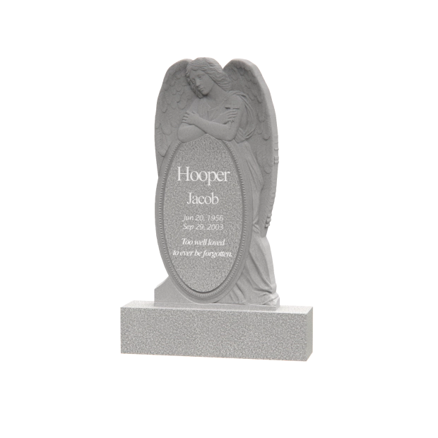 1201115 - Lápida de Granito Ovalada Abrazada por un Ángel - Memoria Eterna