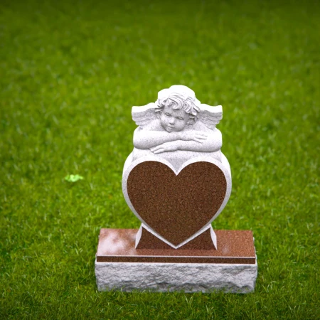 1492 - Heart-Shaped Granite Headstone with Angel Sculpture a Loving Memorial - 2