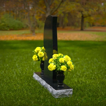 1358 - Elegant Curved Granite Headstone with Wave Accents - 50