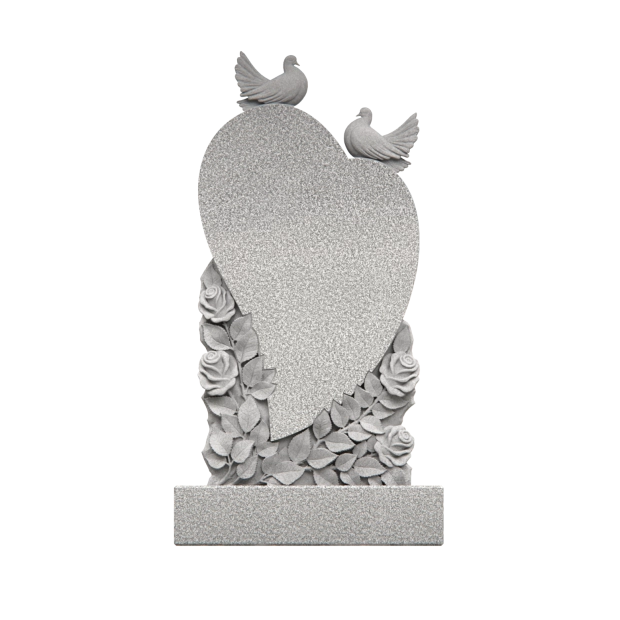 1205042 - Heart-Shaped Granite Headstone With Doves and Rose Engraving