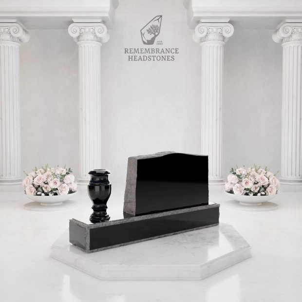  Premium Slant Granite Headstone with Hummingbird & Lily Panel & Vase 