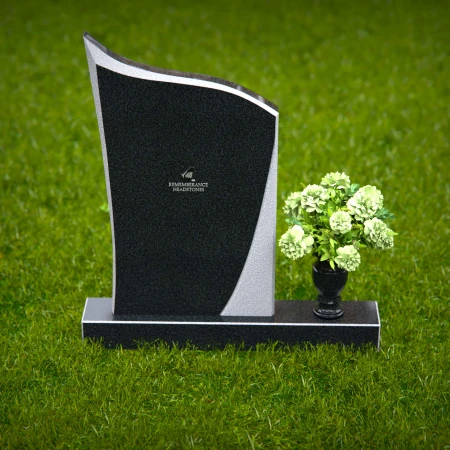 1272 - Modern Granite Headstone with Flowing Curved Design and Floral Vase – A Graceful Tribute