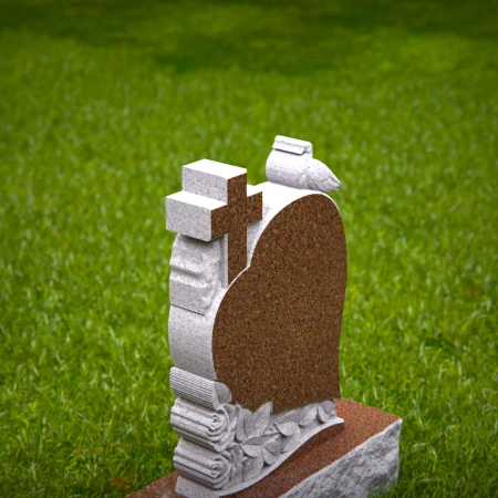 1551 - Heart-Shaped Granite Headstone with Cross, Dove, and Roses - 6