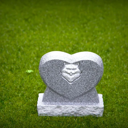 1463 - Heart-Shaped Gray Granite Cat Memorial Headstone - 2