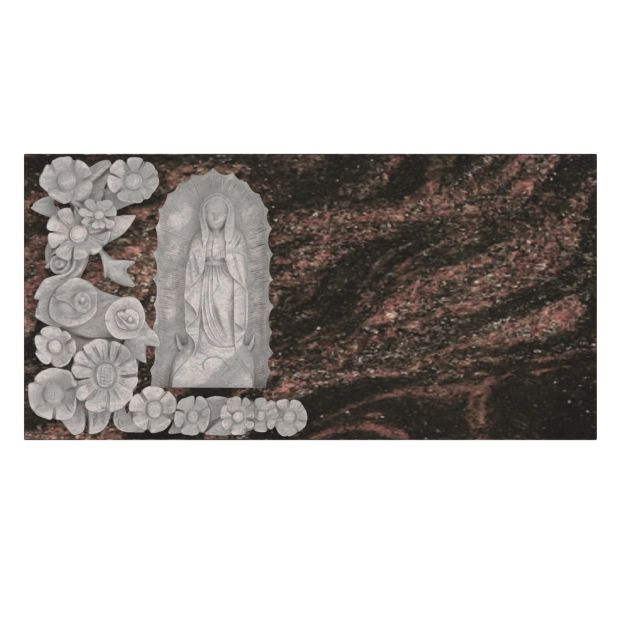 Premium Flat Granite Marker with Rock-Pitched Edge & Engraved Virgin Mary Motif