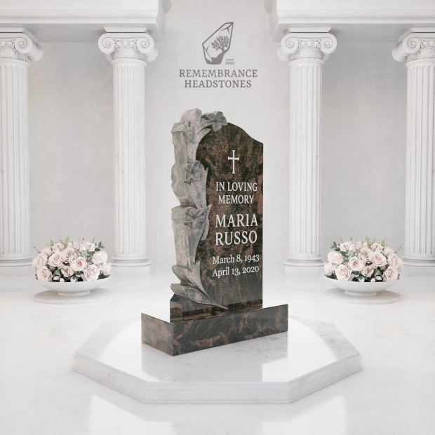 Luxury Lily Carved Granite Upright Headstone