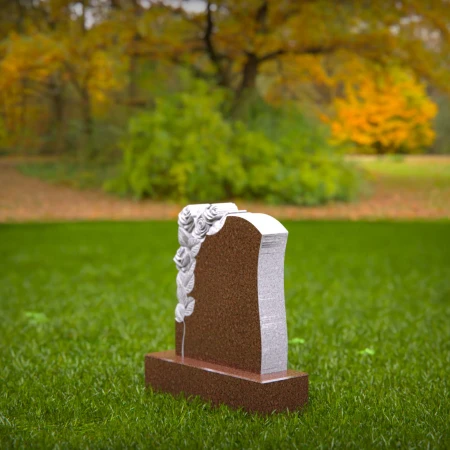 1559 - Elegant Brown Granite Headstone with Rose Engraving - 7