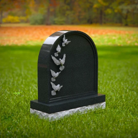 1564 - Black Granite Headstone with Engraved Doves in Flight - 4