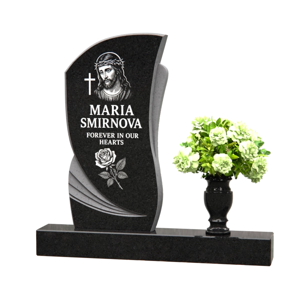 1201004 - Elegant Curved Granite Headstone With Modern Carved Accents