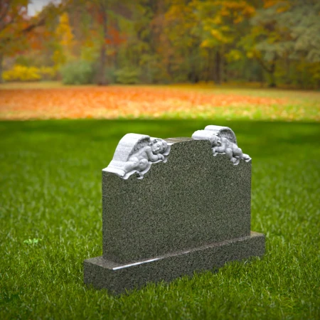 1443 - Children’s Memorial Headstone with Twin Sleeping Angels - 2