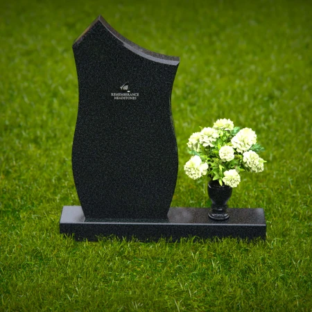 1300 - Modern Granite Headstone with Unique Contoured Design and Flower Vase