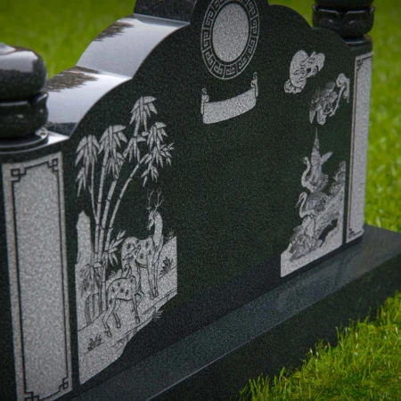 1606 - Traditional Asian-Inspired Memorial Headstone with Nature Engravings - 7