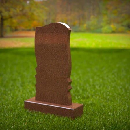 1486 - Modern Brown Granite Memorial Headstone with Elegant Curved Design - 5