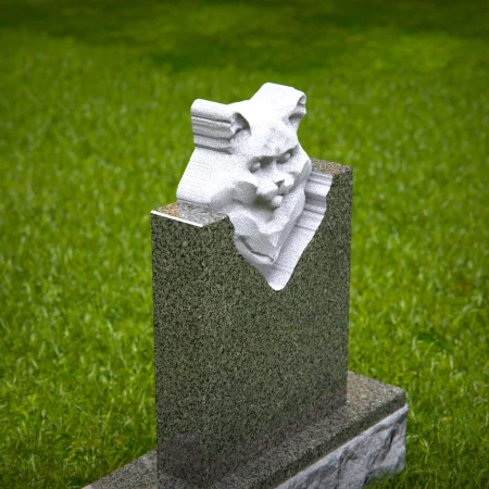 1466 - Custom Green Granite Cat Memorial Headstone with 3D Carved Cat Relief - 4