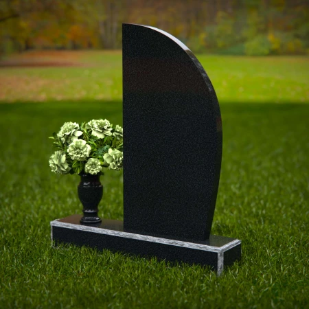 1260 - Modern Granite Headstone with Sleek Curved Design and Floral Vase – A Contemporary Memorial - 3