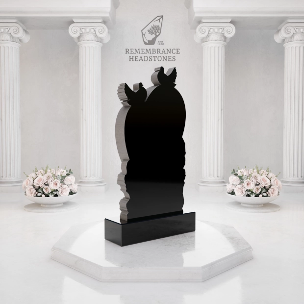  Luxury Heart-Shaped Granite Monument — Doves, Rose Garland & Sewing Motif