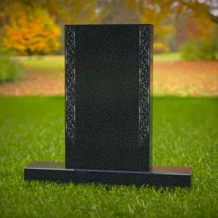 1581 - Classic Black Granite Headstone with Ornate Side Engraving