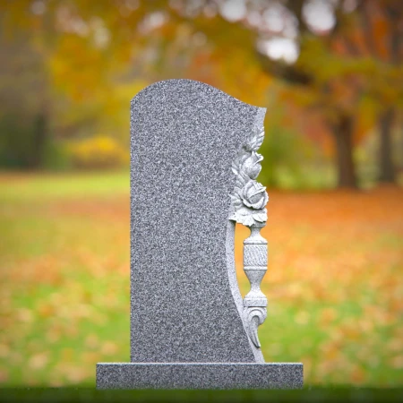 1494 - Granite Headstone with Floral and Vase Carving – Elegant Memorial - 1