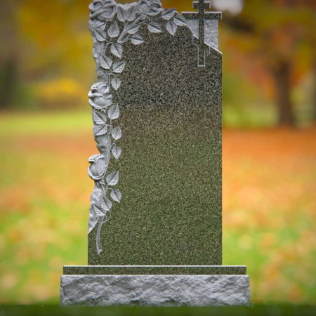 1529 - Elegant Rose and Cross Memorial Headstone - 1