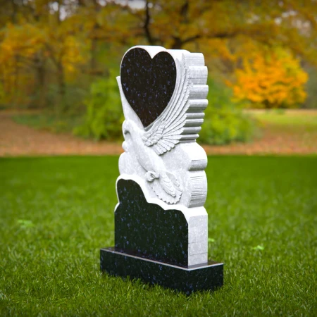 1525 - Heart-Shaped Granite Headstone with Carved Dove - 8