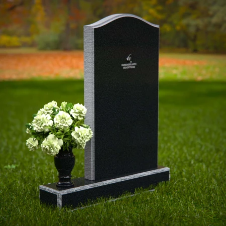 1291 - Granite Upright Headstone with Single Flower Vase and Curved Top - 18