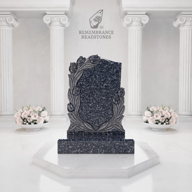 Luxury Floral Christian Granite Headstone with Cross & Doves