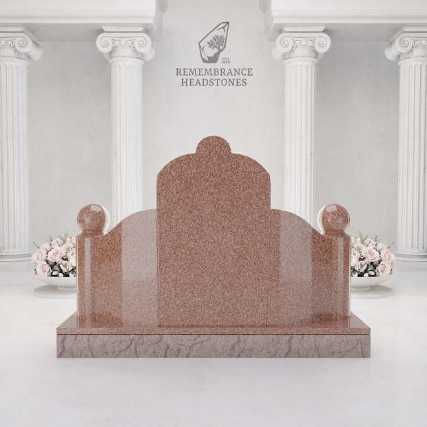 Luxury Asian Family Granite Memorial with Decorative Rail & Lantern Vases