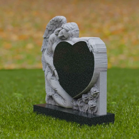 1740 - Elegant Angel Heart Memorial Headstone - A Timeless Tribute - 7