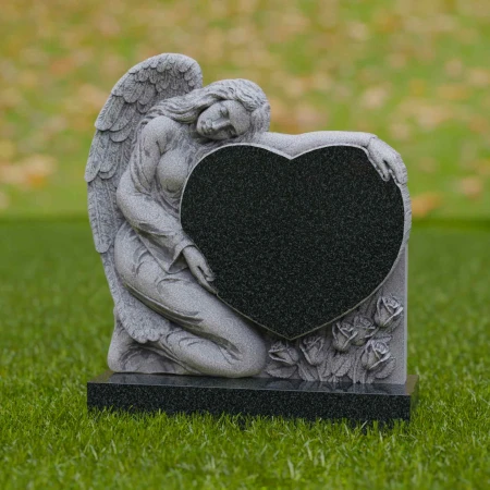 1740 - Elegant Angel Heart Memorial Headstone - A Timeless Tribute